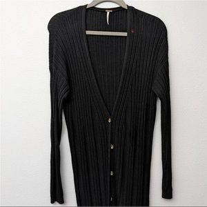 Free People Button Down Ribbed Long Sleeve Duster Cardigan